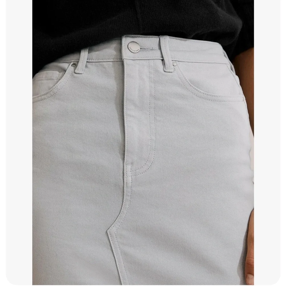 Light Grey COUNTRY ROAD Denim Midi Skirt, Stretch, Pockets, Front Split, Size 16 - Picture 3 of 6